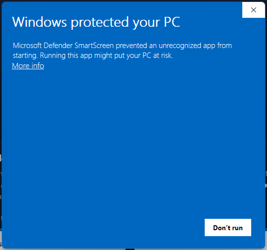 Windows SmartScreen, click More info